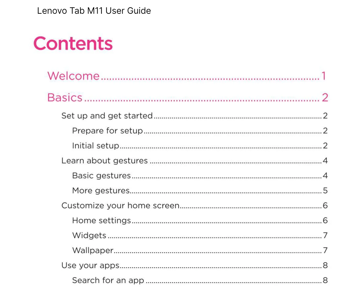 Lenovo's manual for Tab M11