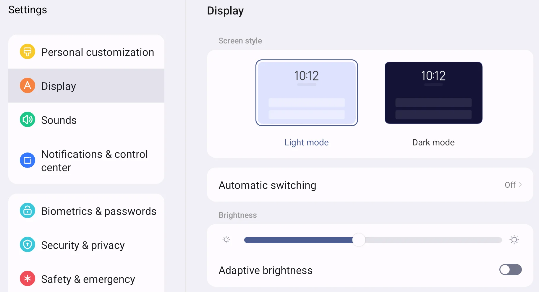 Tablet Settings app