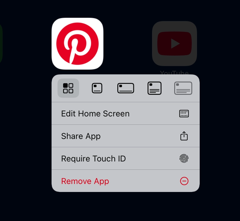 Menu to uninstall app