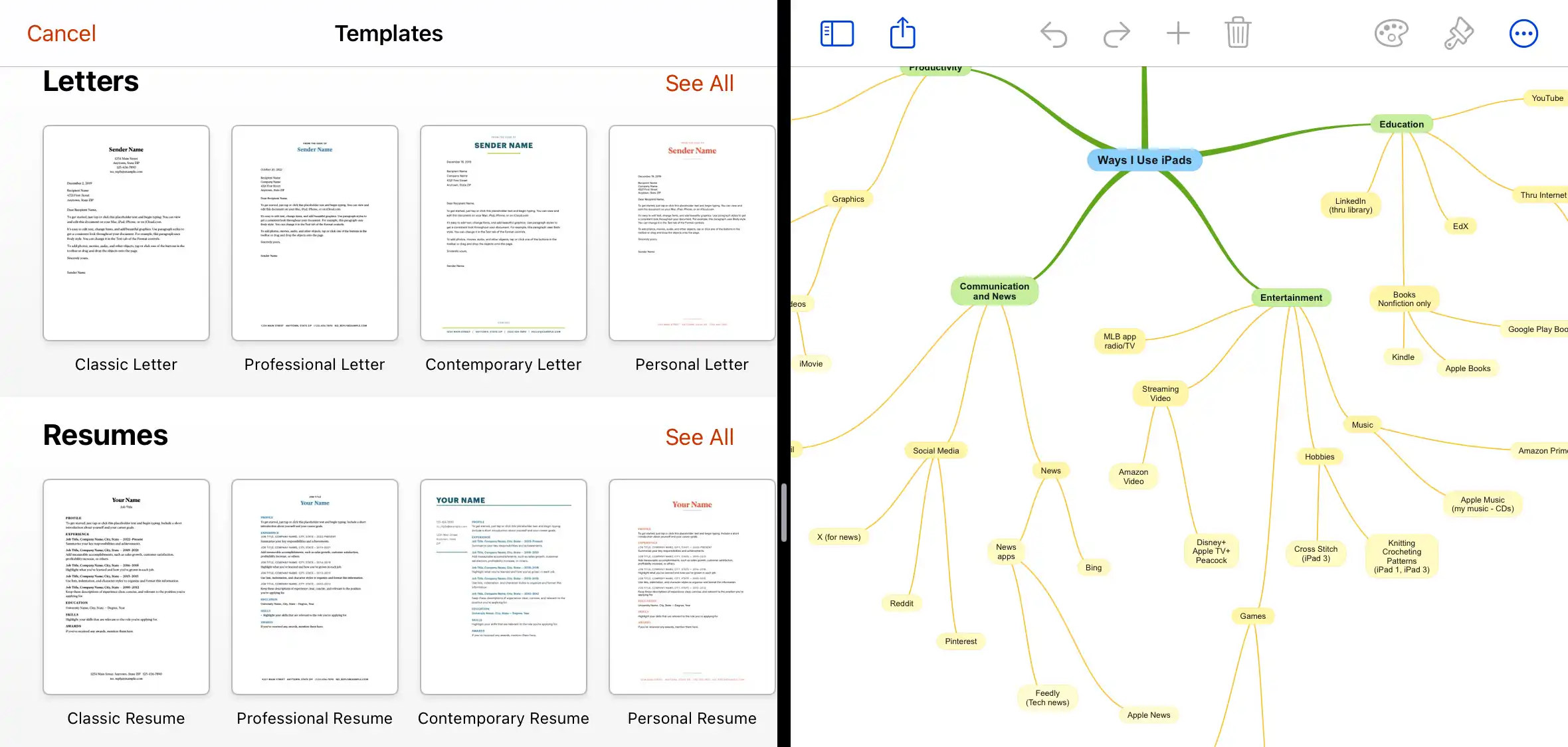 Split screen on iPad and Android