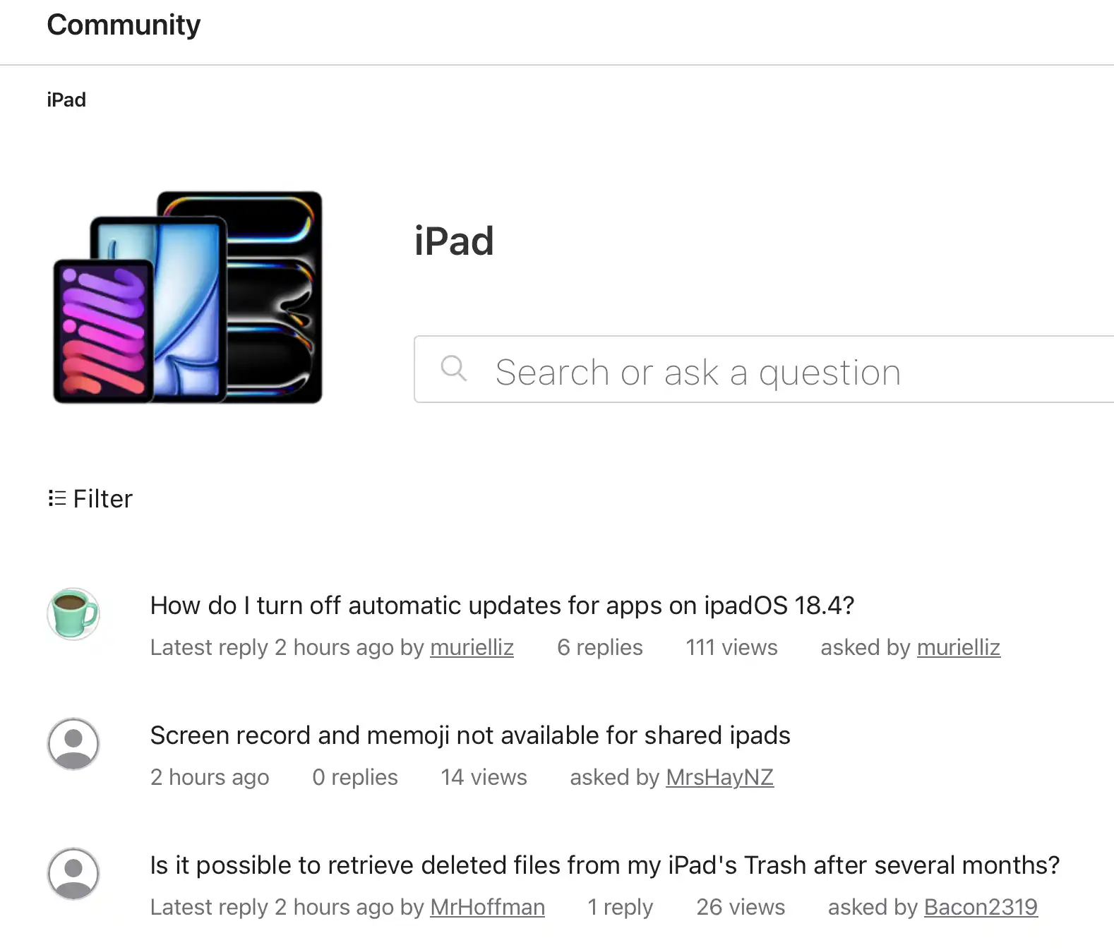 Apple discussion board for iPad